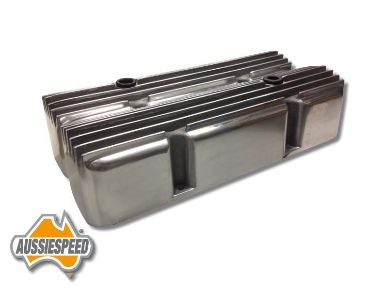 small block chevy finned valve covers polished